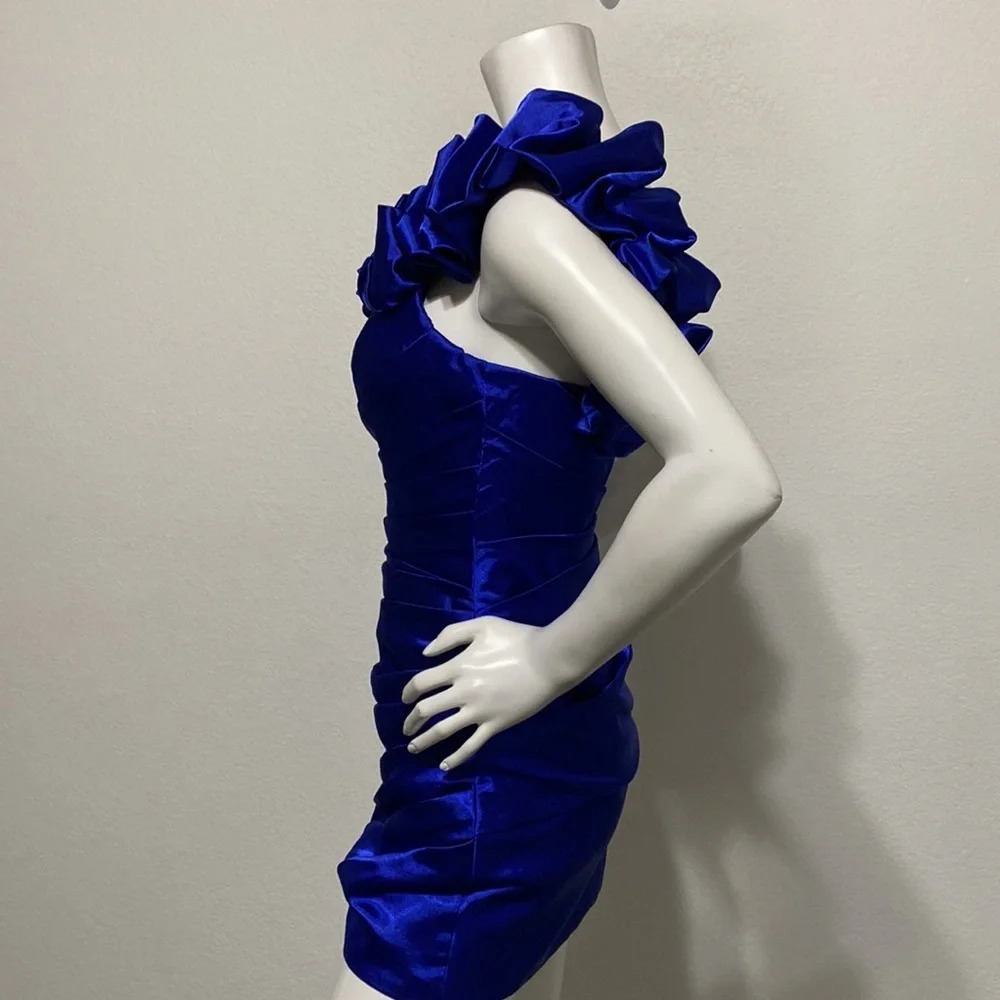 By Light In The Box Blue One Shoulder Ruffle Ruched Mini Dress Size S - Picture 4 of 7